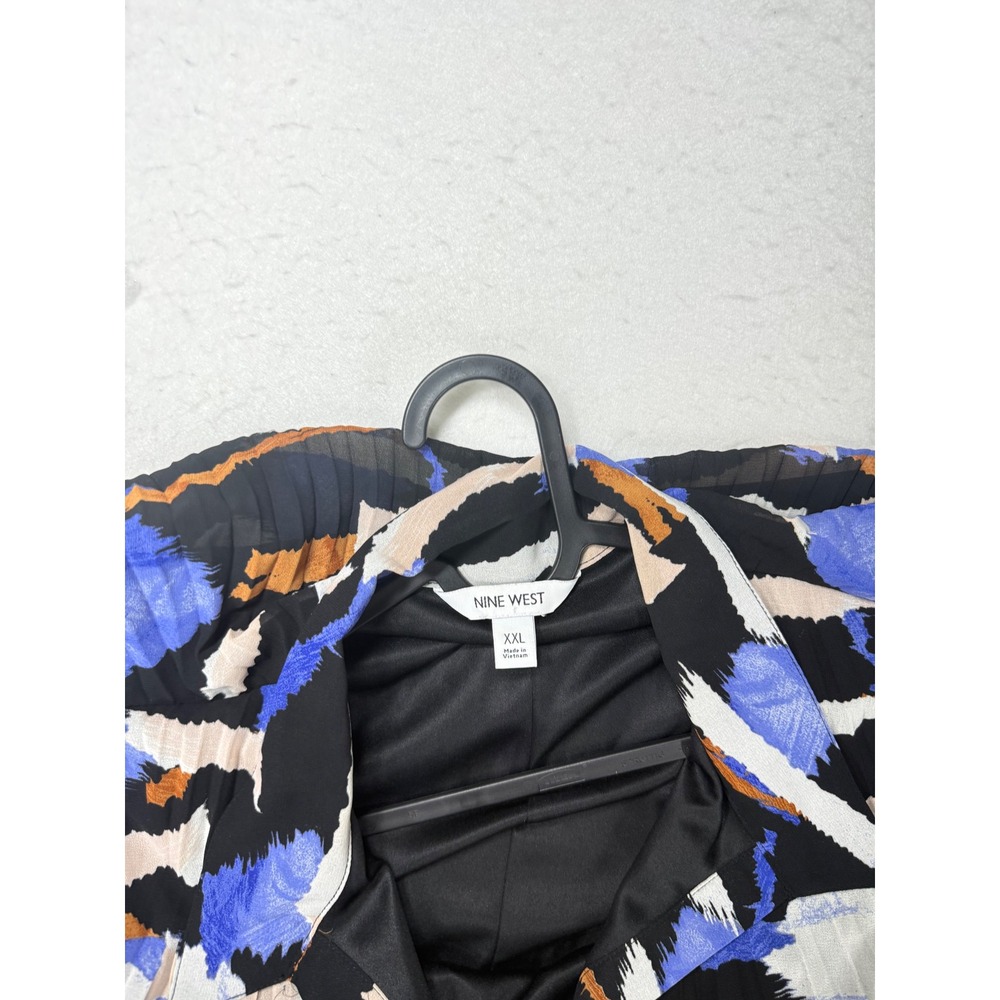 Nine West Womens XXL Blue Black Abstract Brushstroke Pleated Chiffon Shift Dress - Picture 3 of 3